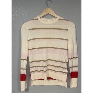 Ted Baker London Striped Sweater Womens Size 2 Cream Pink Gold Red‎ Long Sleeve